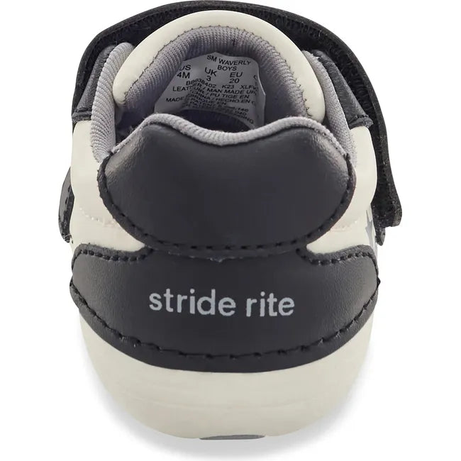 Heel of Kids Stride Rite Waverly Sneaker in black and white