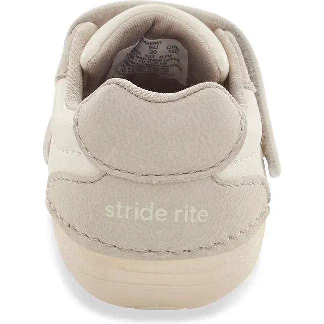 Heel of Kids Stride Rite Waverly Sneaker in ecru beige and white