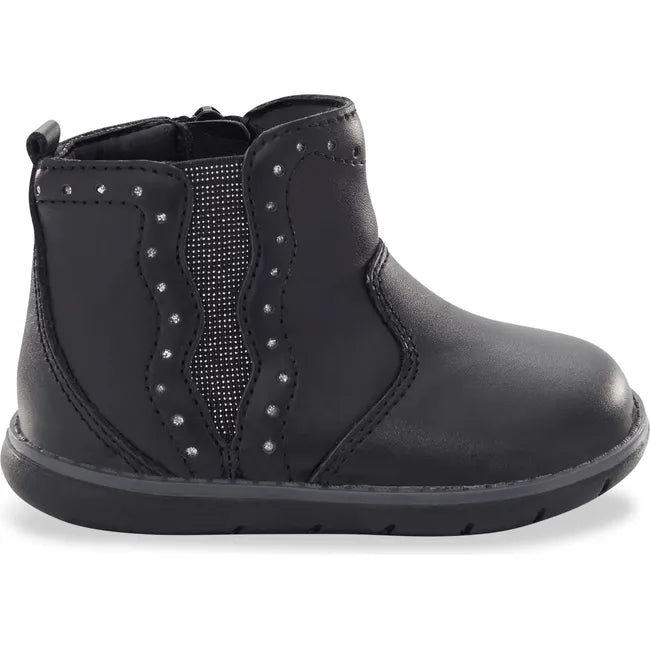 Lateral side of Kids Stride Rite Lena Boot in black leather