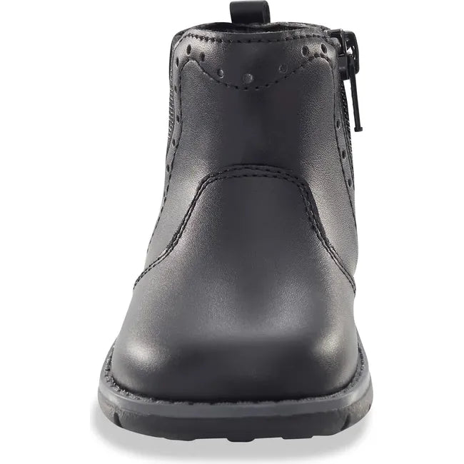 Front of Kids Stride Rite Lena Boot in black leather with side zipper