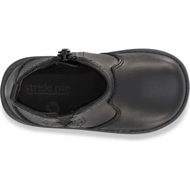 Top down view of Kids Stride Rite Lena Boot in black leather with side zipper