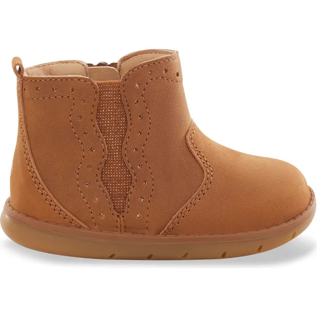 Lateral side of Stride Rite Shoes Kids Lena Ankle Boot in hazel brown leather