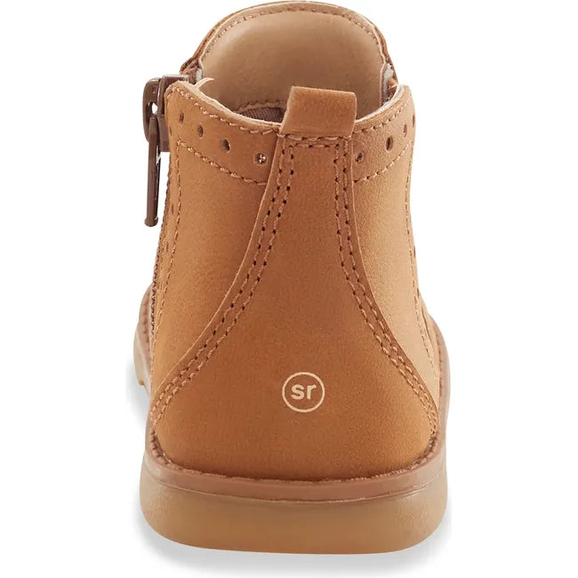 Heel of Stride Rite Shoes Kids Lena Ankle Boot in hazel brown leather with side zipper