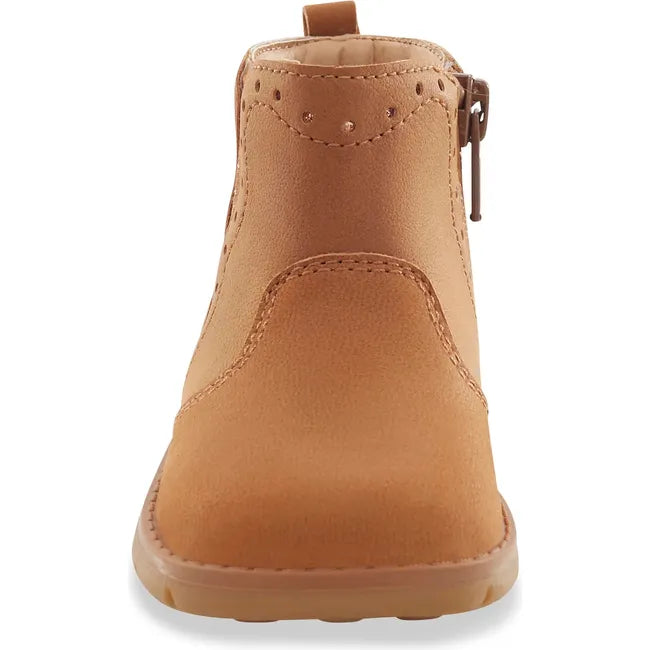 Front of Stride Rite Shoes Kids Lena Ankle Boot in hazel brown leather with side zipper