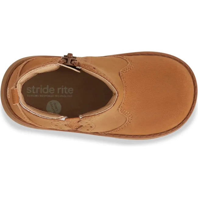 Top of Stride Rite Shoes Kids Lena Ankle Boot in hazel brown leather with side zipper