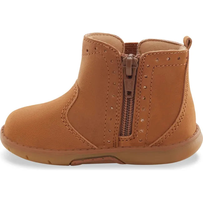 Medial of Stride Rite Shoes Kids Lena Ankle Boot in hazel brown leather with side zipper