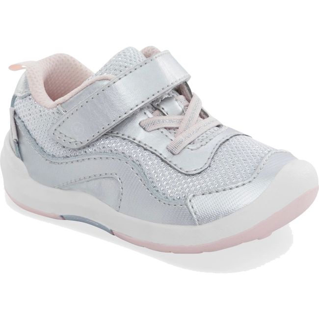 Front angled view of Little Kids' Stride Rite Kids' Winslow 2.0 Sneaker in Silver with velcro