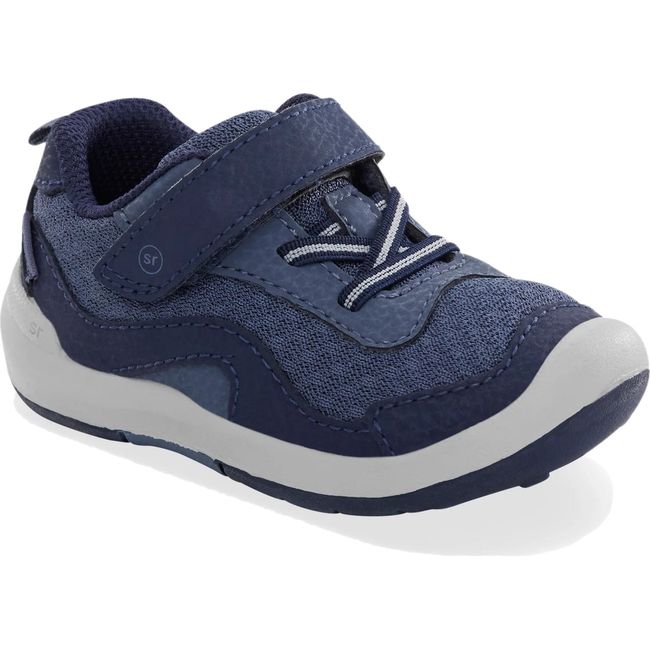 Front angled view of Little Kids' Stride Rite Kids' Winslow 2.0 Sneaker in Navy Blue with velcro