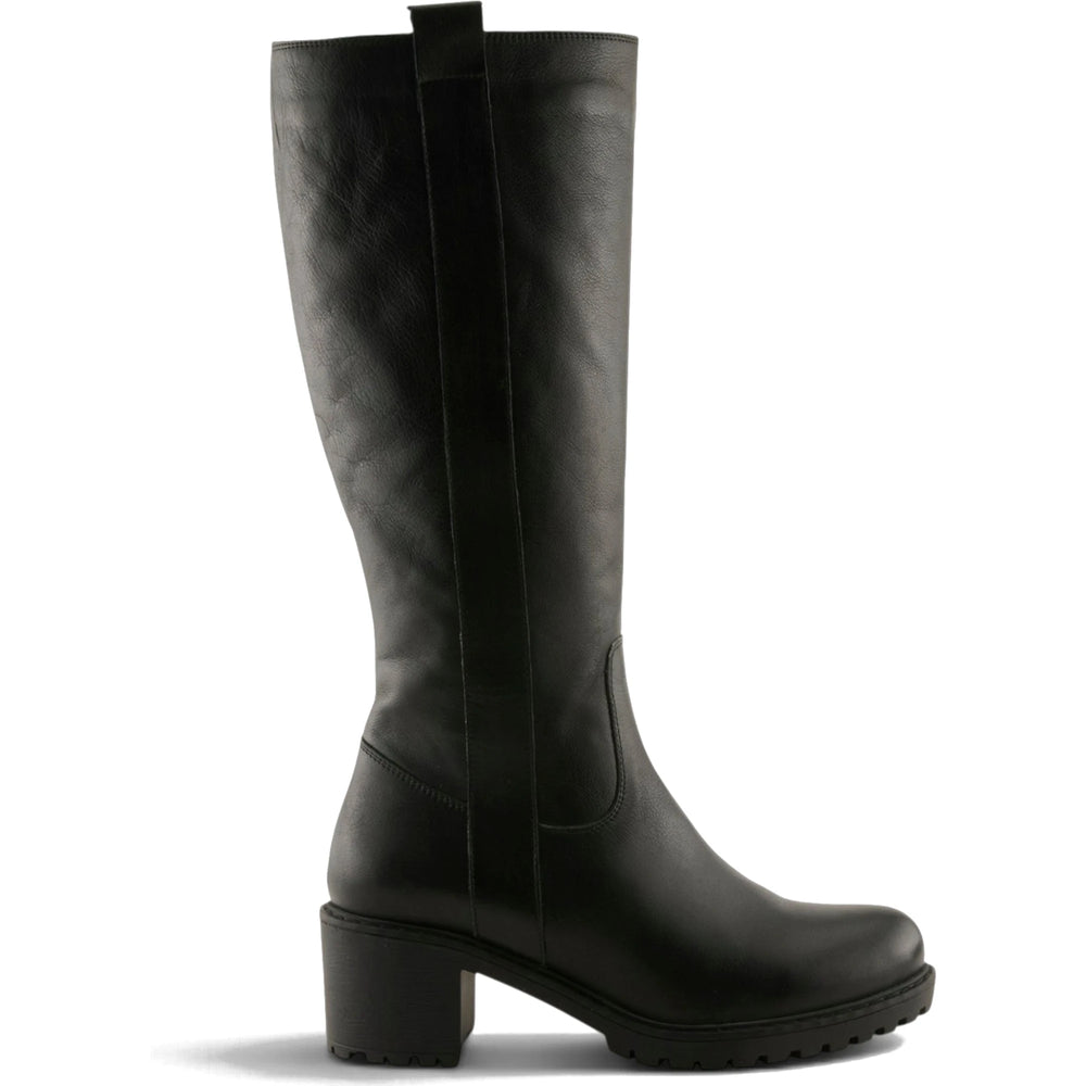 Lateral side of Spring Step Women's Stormi Tall Boot in black leather