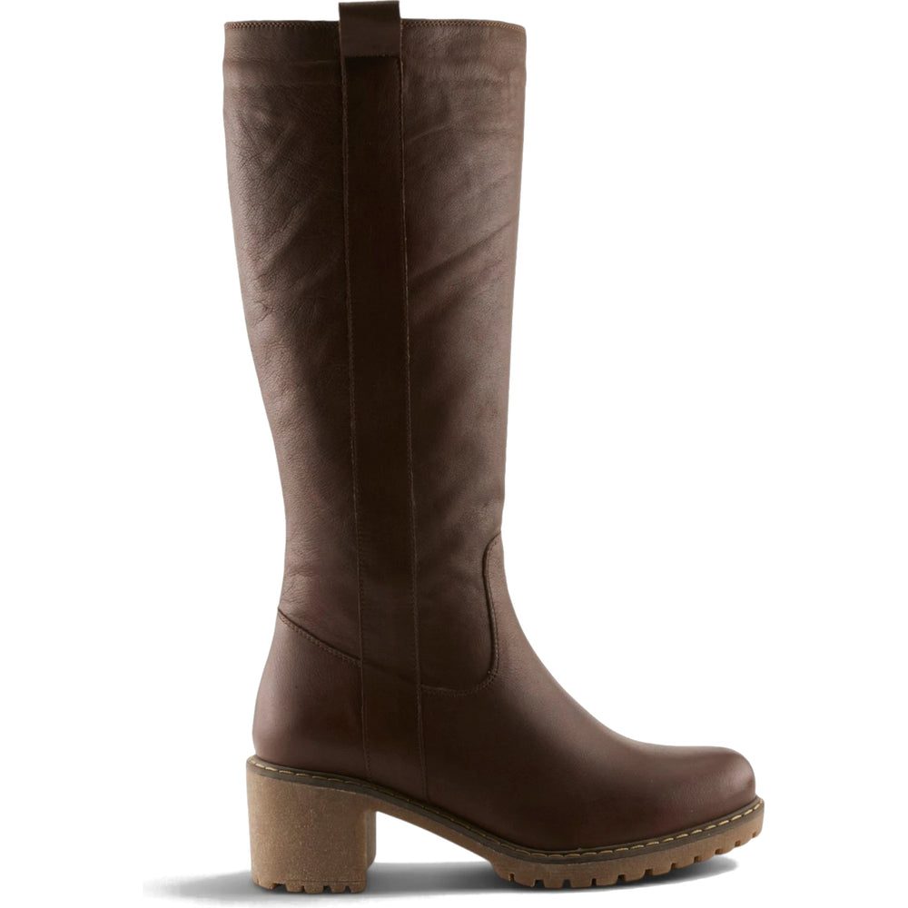 Lateral side of Spring Step Women's Stormi Tall Boot in dark brown leather