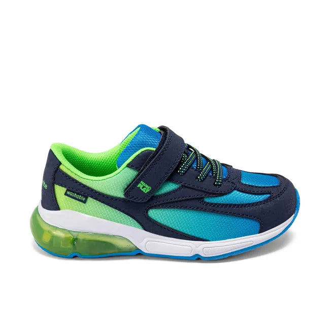 Lateral side of Stride Rite Toddler Lighted Phantom Sneaker in Blue Green Light Up