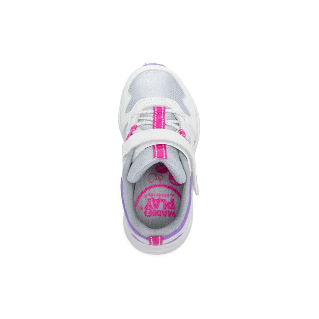 Upper of Stride Rite Toddler Player 2.0 Sneaker in white Mesh with velcro adjustable strap
