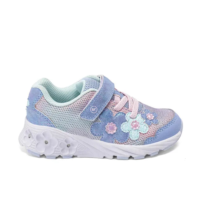 Lateral side of Stride Rite Toddler Lighted Glimmer 2.0 Sneaker in Blue with velcro and Light Up