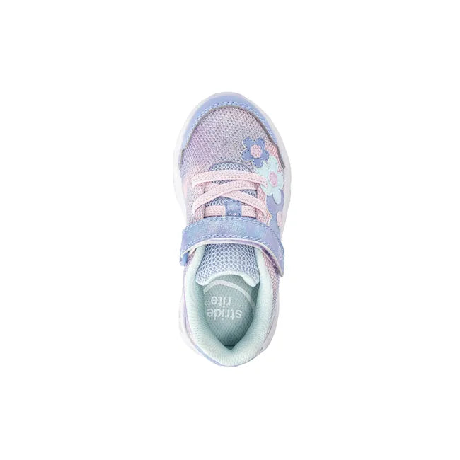 Upper of Stride Rite Toddler Lighted Glimmer 2.0 Sneaker in Blue with velcro and Light Up