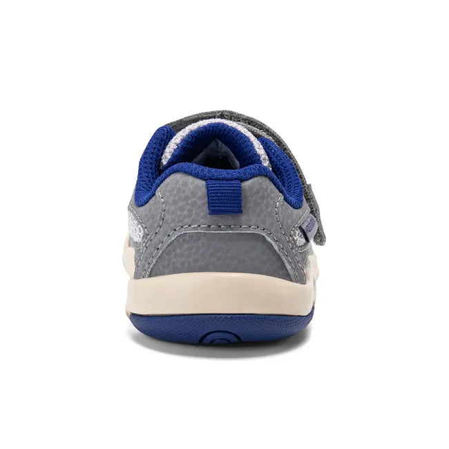 Heel of Stride Rite Kids’ Ian 2.0 Sneaker in grey with velcro strap and elastic laces