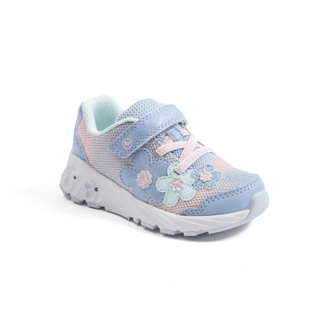 Flashing lights of Stride Rite Toddler Lighted Glimmer 2.0 Sneaker in Blue with velcro and Light Up