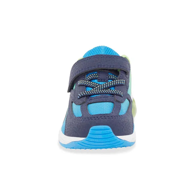 Front of Stride Rite Toddler Lighted Phantom Sneaker in Blue Green Light Up