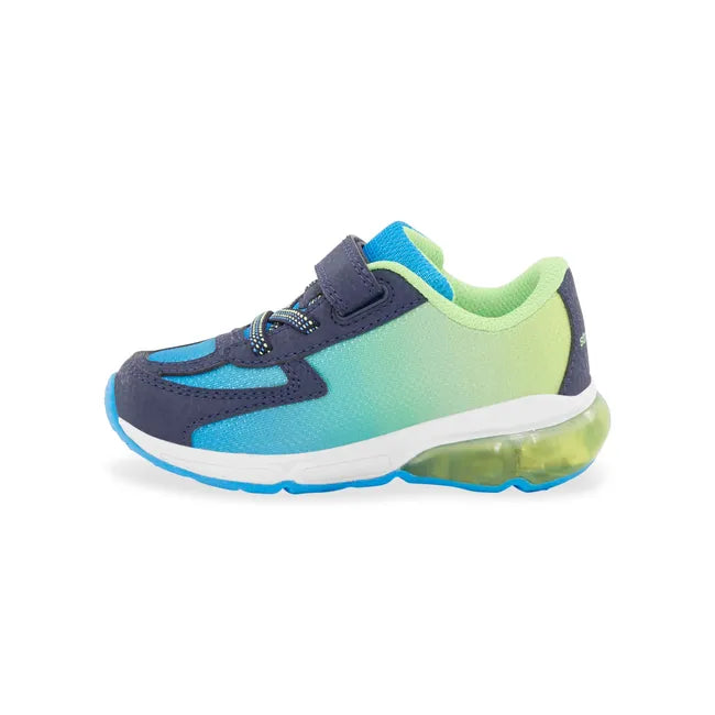 Medial side of Stride Rite Toddler Lighted Phantom Sneaker in Blue Green Light Up