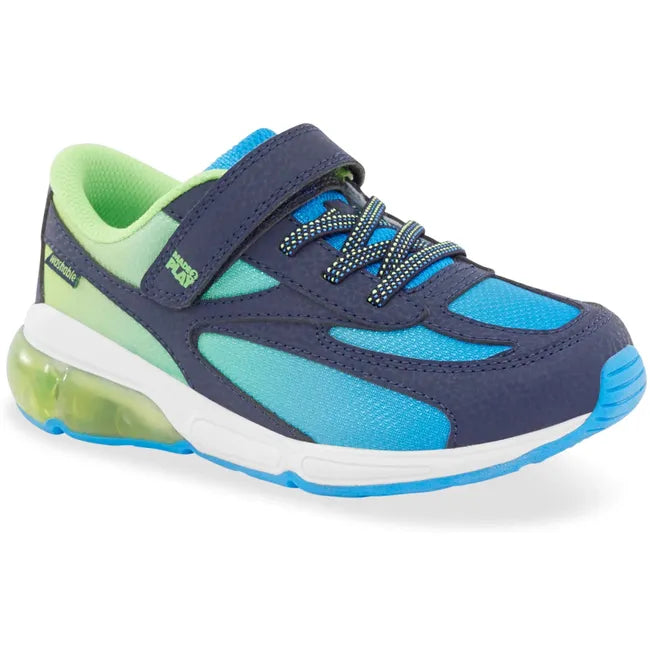Angled view of Stride Rite Toddler Lighted Phantom Sneaker in Blue Green Light Up