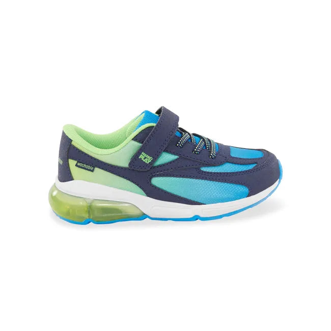 Lateral side of Stride Rite Toddler Lighted Phantom Sneaker in Blue Green Light Up