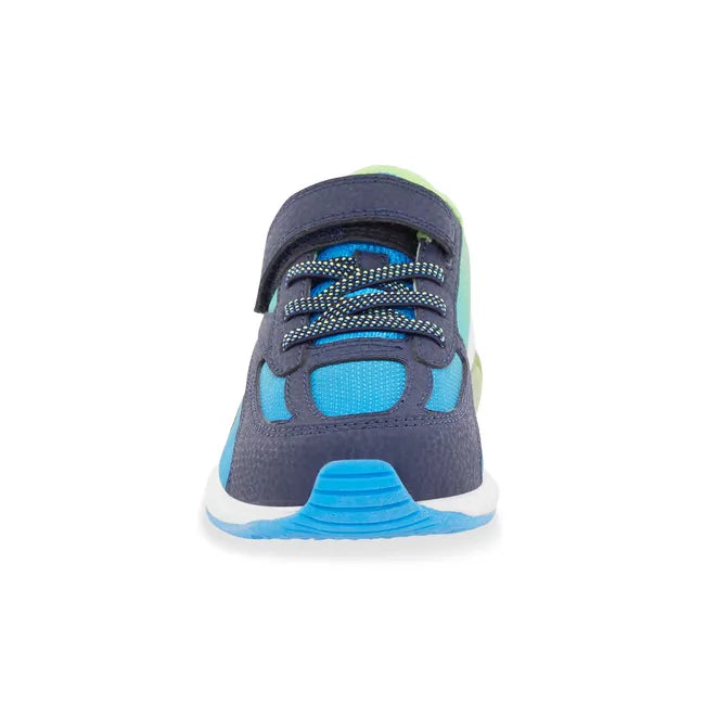 Front of Stride Rite Toddler Lighted Phantom Sneaker in Blue Green Light Up