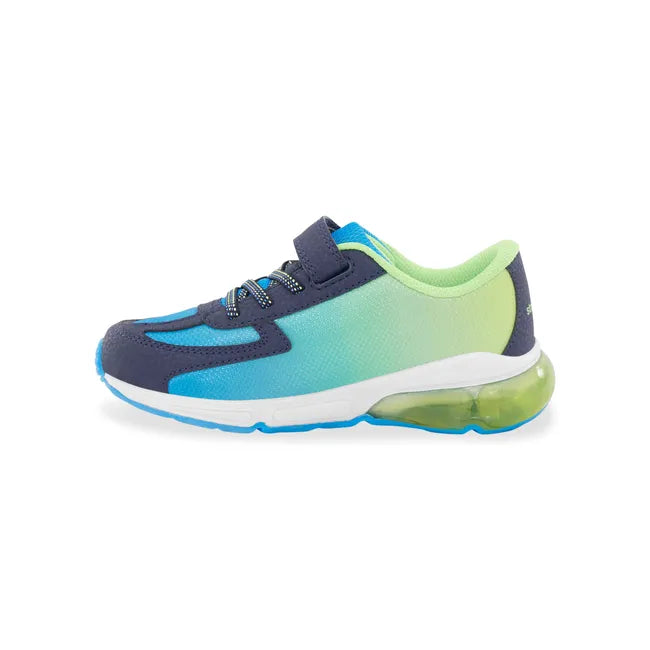 Medial side of Stride Rite Toddler Lighted Phantom Sneaker in Blue Green Light Up