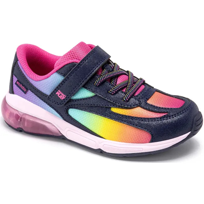 Angled view of Stride Rite Kids Lighted Phantom Sneaker in Rainbow with Light Up feature