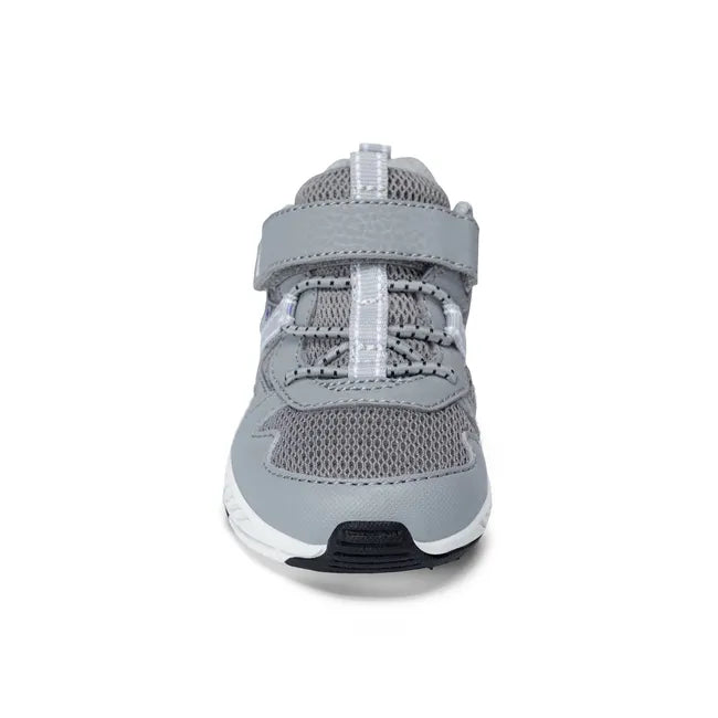 Front of Stride Rite Toddler Player 2.0 Sneaker in Grey Mesh with velcro adjustable strap