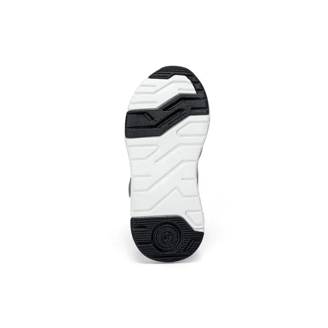 White sole of Stride Rite Toddler Player 2.0 Sneaker in Grey Mesh upper