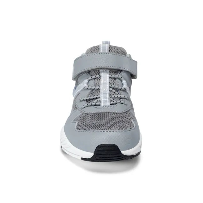 Front of Stride Rite Kids’ Player 2.0 Sneaker in Grey Mesh with velcro adjustable strap