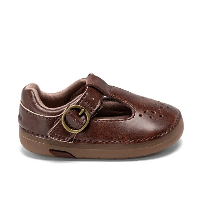 Lateral side of Stride Rite Soft Motion Mara Mini Mary Jane Shoe in Cedar Brown
