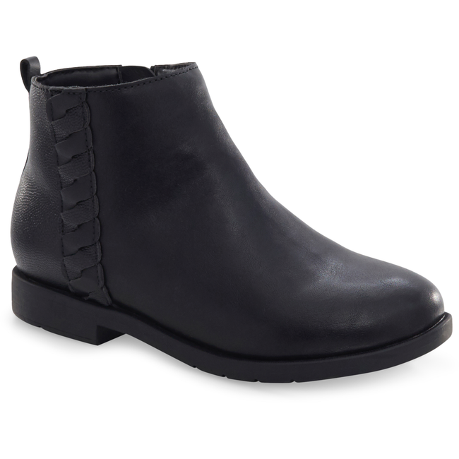 Angled side of Stride Rite Carolyn Ankle Boot for Kids in Black Leather