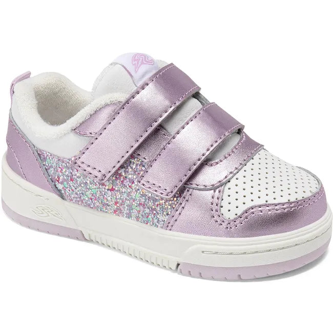 of Stride Rite Kids' Denver Sneaker in olive, white, and black leather and velcro straps