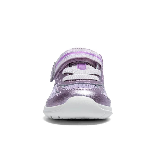 Front of Stride Rite Kids’ Ian 2.0 Sneaker in Purple with velcro strap and elastic laces