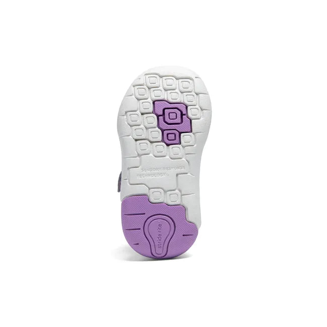 White sole of Stride Rite Kids’ Ian 2.0 Sneaker in Purple upper