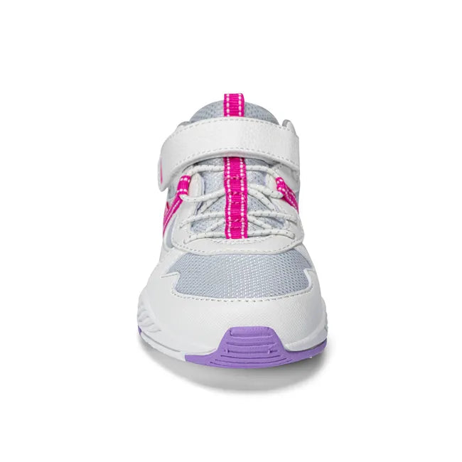 Front of Stride Rite Kids’ Player 2.0 Sneaker in White Mesh with velcro adjustable strap