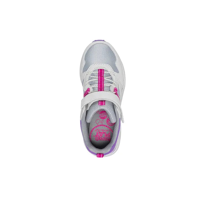 Upper of Stride Rite Kids’ Player 2.0 Sneaker in White Mesh with velcro adjustable strap
