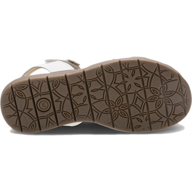 Brown sole of Toddler Stride Rite Summer Time Closed Toe Sandal in White Leather
