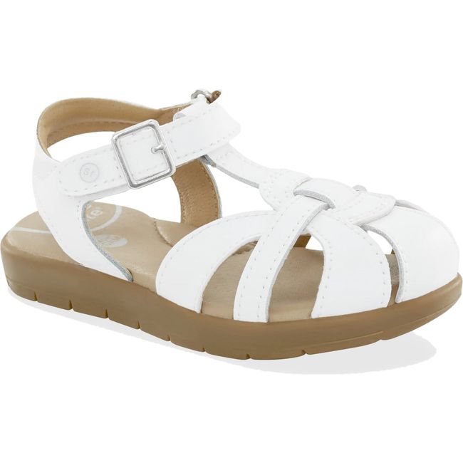 Front angled view of Little Kids Stride Rite Summer Time Closed Toe Sandal in White Leather