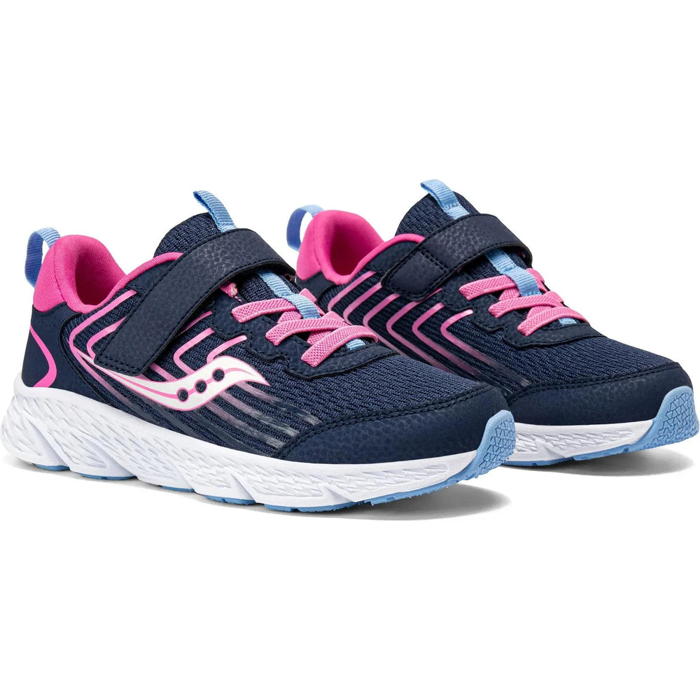 Pair of Saucony Kids' Wind 3.0 A/C Sneaker (Toddler/Little Kid/Youth) in Navy/Pink