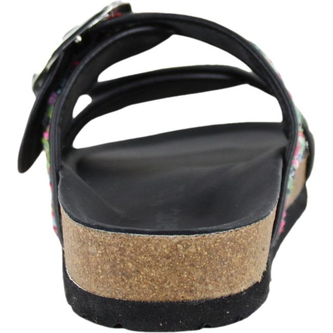 Heel of Women's Naot Nashville Slide Sandal in Pink-White Tweed and Soft Black with cork sole