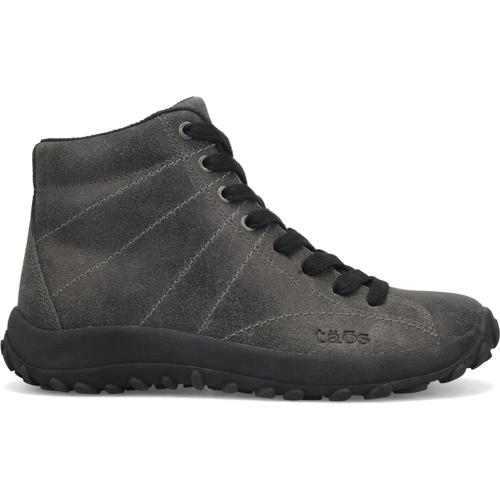 Taos Women's Trail Mix Mid Boot in Charcoal Ruff Out, outside view