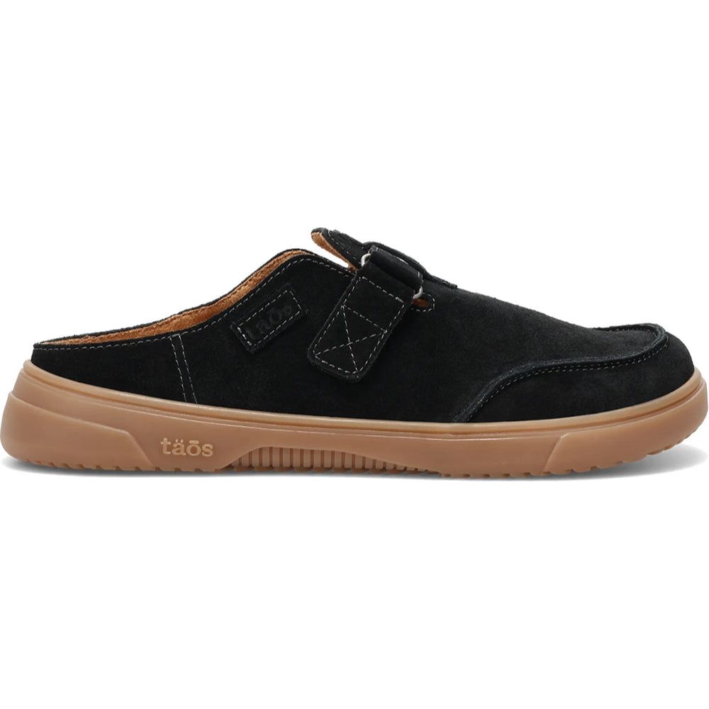 Taos Women's Trivia Clog in Black Suede, outside view