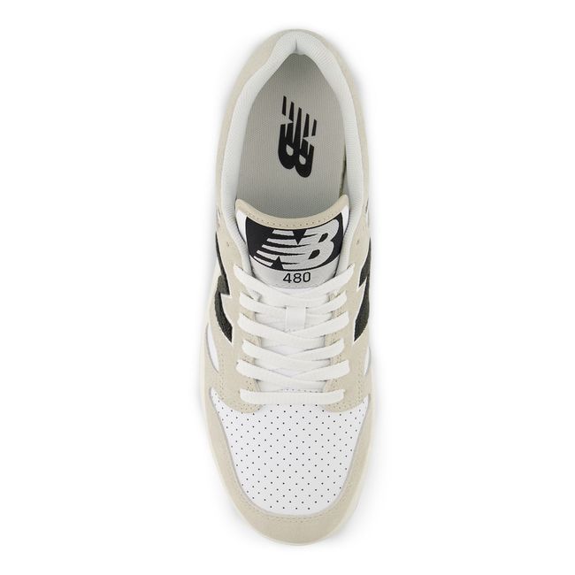 New Balance 480 lifestyle shoe in shipyard and black, top view.