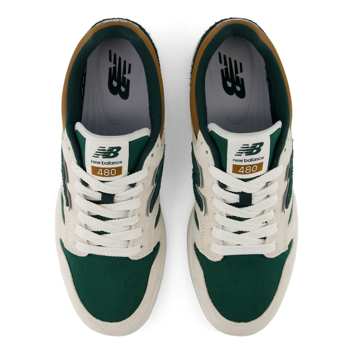 New Balance 480 Lifestyle Shoe in Linen/Nordic Green, top view