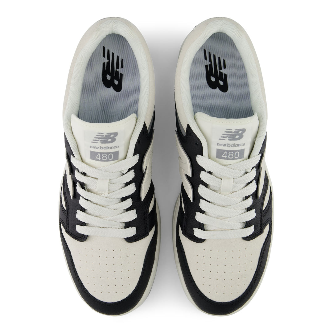 New Balance 480 Lifestyle Shoe in Black/Sea Salt, top view