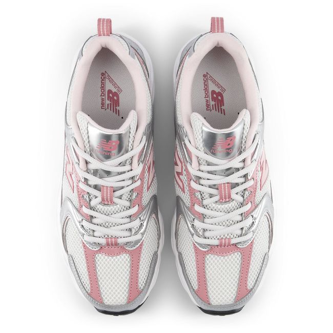 New Balance 530 sneaker in silver metallic, top-down view.