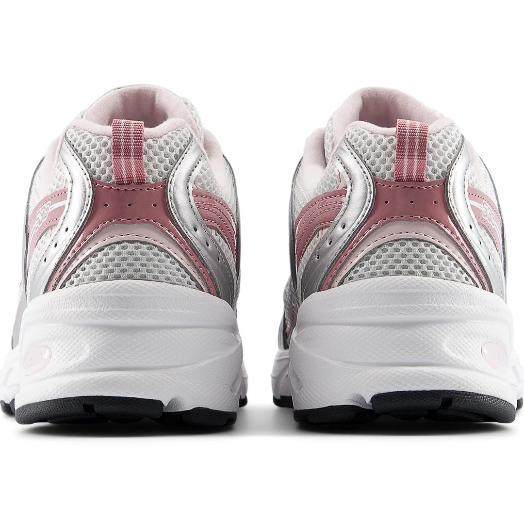 Rear view of New Balance Unisex 530 sneaker in Silver Metallic