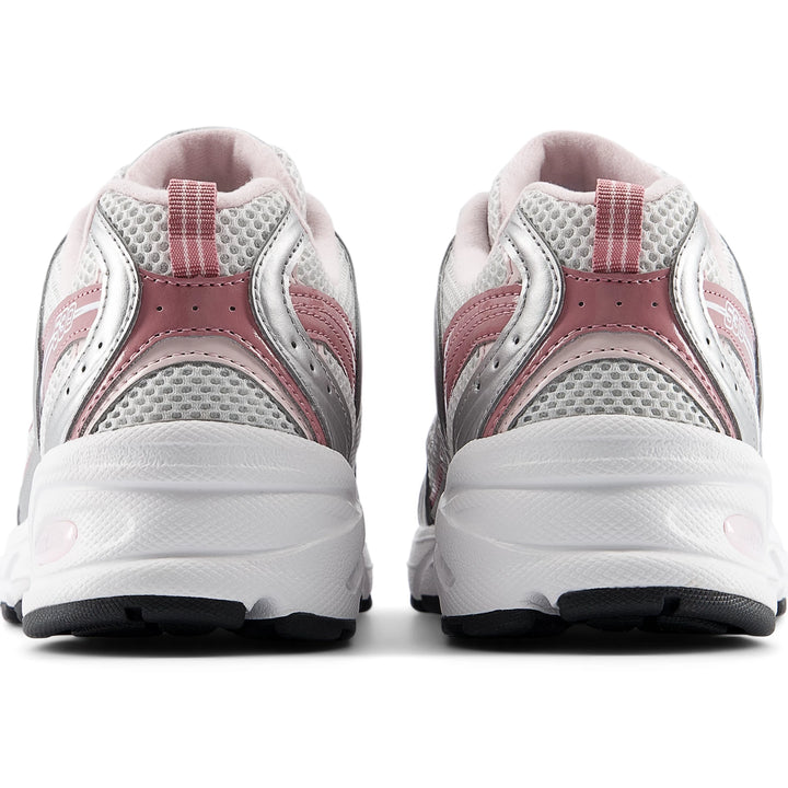 Rear view of New Balance Unisex 530 sneaker in Silver Metallic