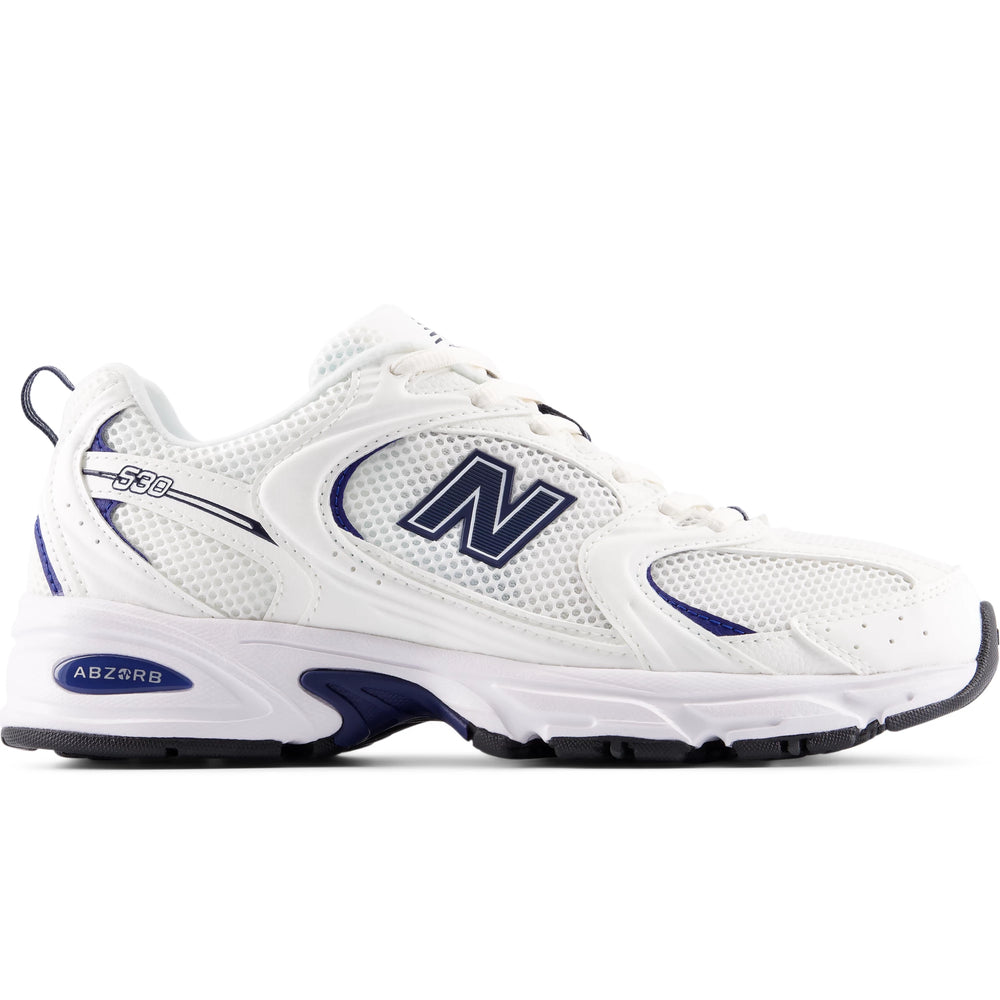 Side of New Balance Unisex 530 sneaker in Sea Salt/Blue Oyster